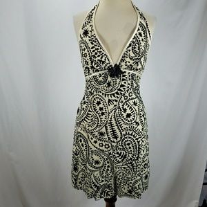 ruby rox black cream paisley halter dress